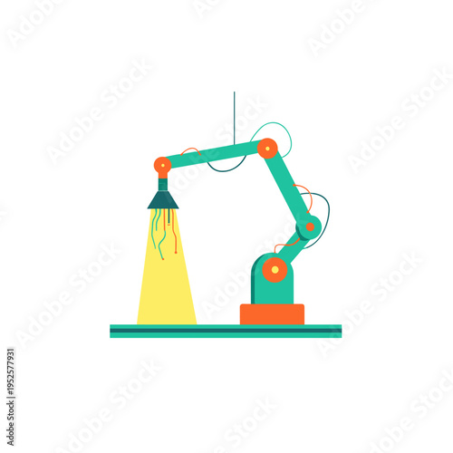 Neon Robotic Arm Assembling Electronics in Minimalist Smart Factory