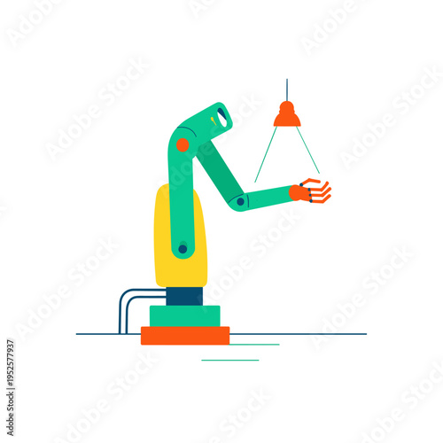 Neon Robotic Arm Assembling Electronics in Minimalist Smart Factory