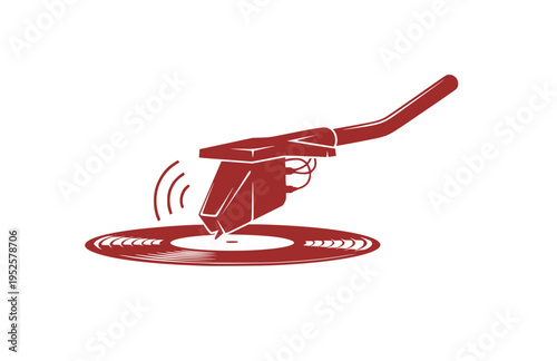 Analog Vinyl Record Player Needle Silhouette, Retro Music Ritual Vector Sticker, Tactile Audio Experience Illustration