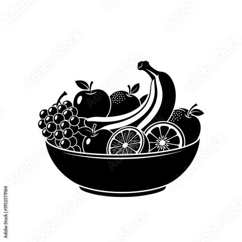 Black silhouette of fruit bowl isolated on white background, concept of Kwanza cultural celebration  