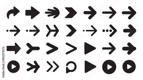 Diverse Collection of Black Vector Arrow Icons for UI and UX Design Elements