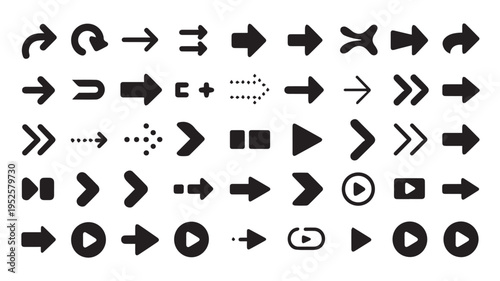 Vector collection of diverse arrow symbols for user interface and design elements