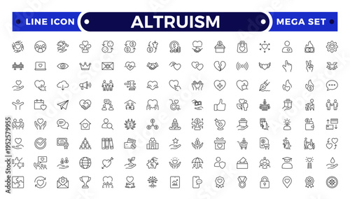 Altruism outline Icon Set. Charity, Donation, Kindness, Community Support and Humanitarian Line Vector Icons.