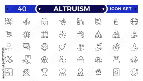 Altruism outline Icon Set. Charity, Donation, Kindness, Community Support and Humanitarian Line Vector Icons.