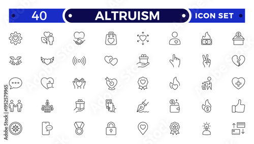 Altruism outline Icon Set. Charity, Donation, Kindness, Community Support and Humanitarian Line Vector Icons.