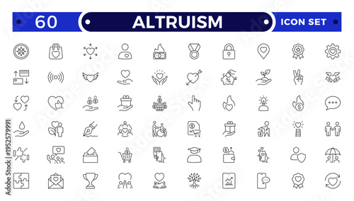 Altruism outline Icon Set. Charity, Donation, Kindness, Community Support and Humanitarian Line Vector Icons.