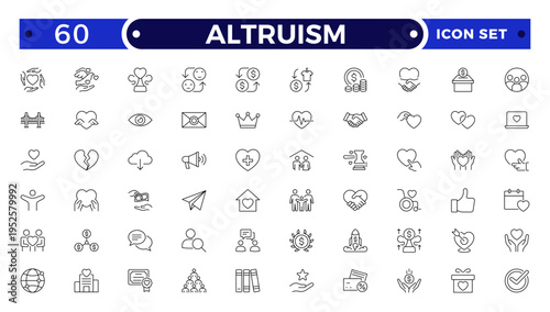 Altruism outline Icon Set. Charity, Donation, Kindness, Community Support and Humanitarian Line Vector Icons.