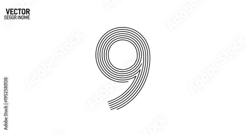 Abstract Number Nine Design with Parallel Lines, Modern Typography