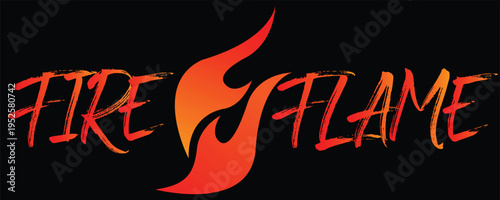 Fire Flame text logo with stylized flame icon and fiery gradient on black