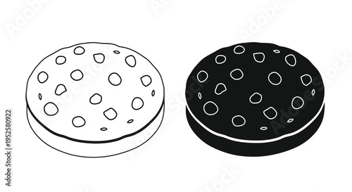 A simple black and white illustration depicts two round cookies one light and one dark side by side high quality professional detailed modern