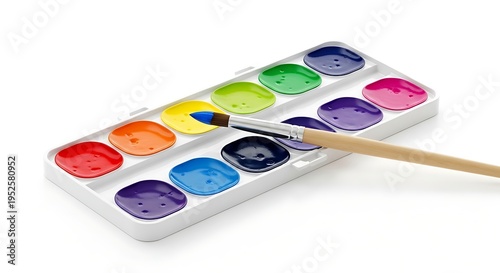Watercolor paint palette with paintbrush