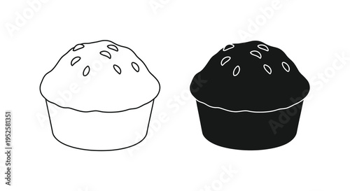 A simple black and white illustration depicts two muffins one light and one dark showcasing contrasting tones high quality professional detailed