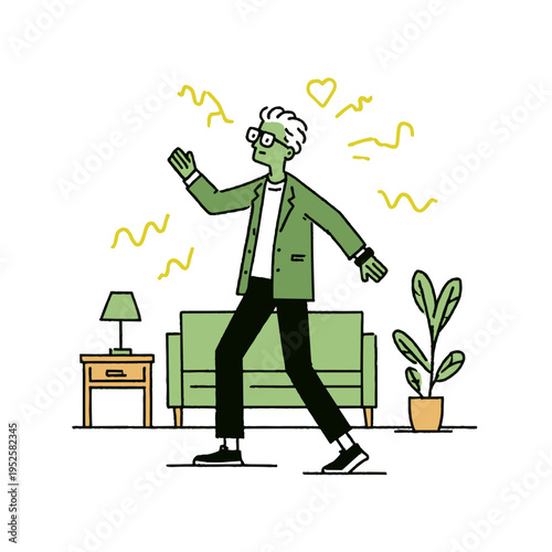 Senior Man Using Wearable Tech During Morning Yoga in Modern Home