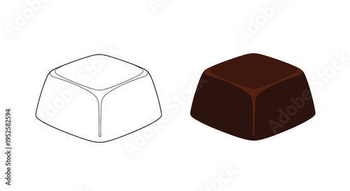 A visual comparison depicts a chocolate candy with a line drawing alongside its shaded realistic counterpart high quality professional