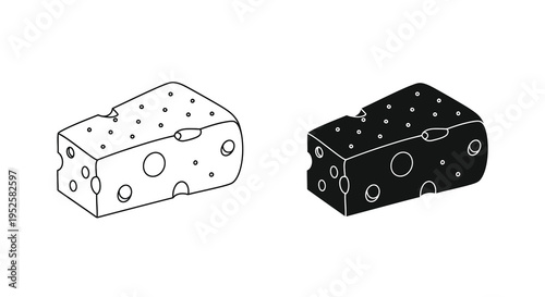 A black and white illustration depicts two slices of swiss cheese showcasing varying levels of hole detail high quality professional detailed