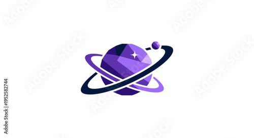 Abstract Planet with Orbiting Rings and Satellite - Futuristic Design