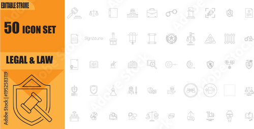 Legal and law icons set collection.