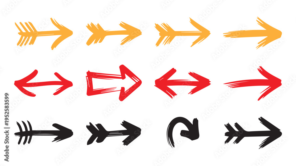 Fototapeta premium Set of hand-drawn directional arrows