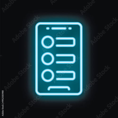 Neon blue smartphone is displaying a checklist interface on a black background