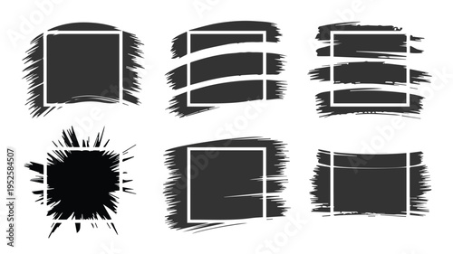 Set of six dark brush stroke frames with white borders on white background