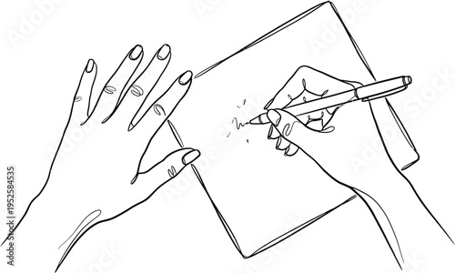 Hands drawing on paper sketch