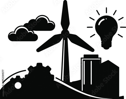 Sustainable energy concept with wind turbine and city