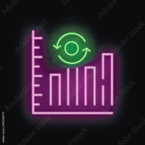 Neon sign illustrating the concept of recurring income increasing steadily with a chart and a circular arrow