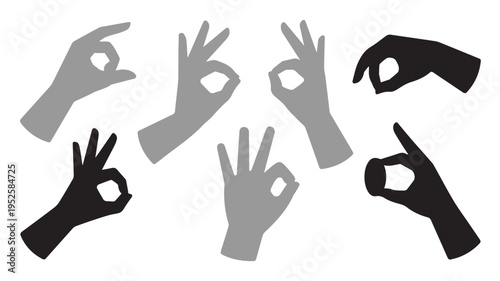 Set of Different Hand Gestures and Symbols Isolated on White Background
