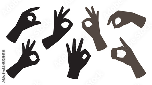 Collection of diverse hand silhouettes displaying the affirmative OK gesture