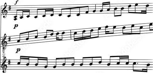 Sheet Music Notation with Musical Notes and Staff Lines, Classic Music Score, Black and White Line Art