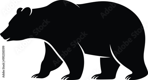 Bear silhouette walking, wildlife animal figure, strong predator outline, nature illustration design, forest creature art reference, educational material logo icon