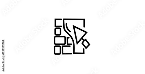 User interface interaction outline icons set. cursor click, layout blocks, wireframe shapes, digital navigation, website structure, ui elements, minimal line design