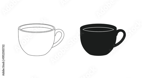 A minimalist illustration depicts two coffee cups one white and one black showcasing contrasting forms and simplicity high quality