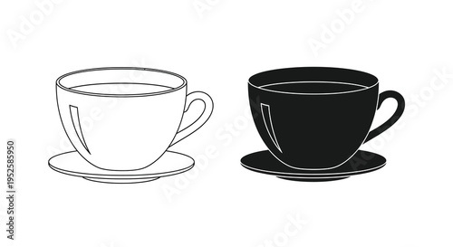 A minimalist illustration depicts two teacups with saucers one white and one black showcasing contrast high quality professional detailed