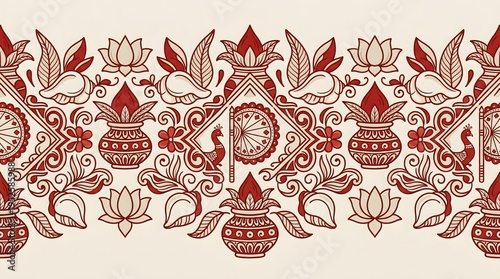 Traditional Bengali New Year celebration design with Kalash, Kula, and Dhol drum.