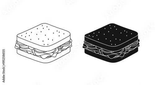 A minimalist depiction showcases a classic sandwich in two contrasting color variations light and dark high quality professional detailed