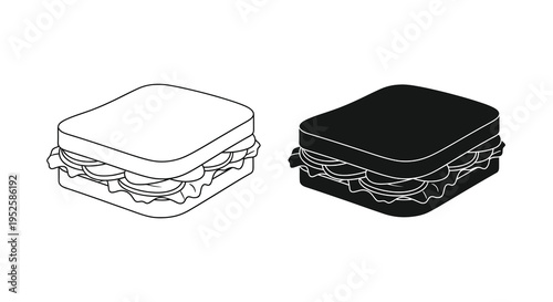 A simple black and white illustration depicts two identical sandwiches one white and one black showcasing contrast high quality professional detailed