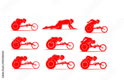 Para Athlete Racing Wheelchair Silhouette Sticker, Inclusive Sports Performance Vector, High Speed Adaptive Athlete Illustration