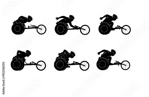 Para Athlete Racing Wheelchair Silhouette Sticker, Inclusive Sports Performance Vector, High Speed Adaptive Athlete Illustration