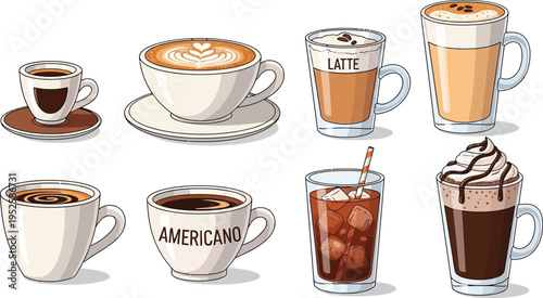 Coffee drink collection isolated vector