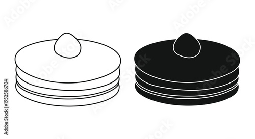 A graphic depiction of two pancake stacks one white and one black both topped with a pat of butter