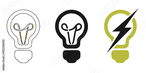 Creative Idea and Innovation Icon - Minimalist Black Light Bulb Vector Illustration