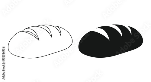 A simple black and white illustration depicts two loafs of bread one outlined and one solid contrasting forms high quality professional