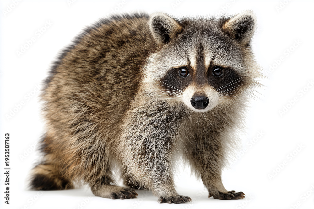 Fototapeta premium Raccoon on White Background, Wildlife and Nature Concept