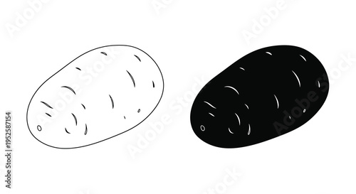 A simple black and white illustration depicts two potatoes one light and one dark showcasing contrasting tones high quality professional detailed