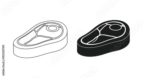 This image features two stylized depictions of a raw steak one in outline and the other solid black