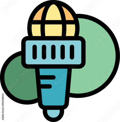 Microphone with globe design symbolizing global communication and broadcasting