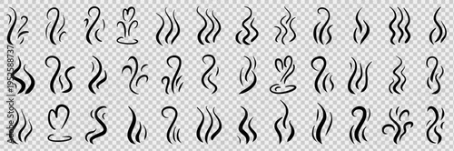 Hot steam waves rising from coffee cup. Line art doodle depicting fragrant smoke swirls and aroma clouds. Vector illustration ideal for beverage branding and culinary graphics.