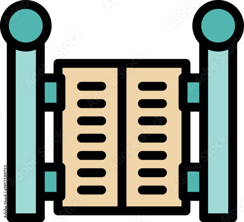 Simple vector icon of closed double wooden gate with vertical planks and round pillars, representing security and privacy