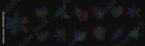 Neon rainbow colors grain textured flower gradient shapes set. Gentle florals with soft blur colors. Organic sand noise icons for y2k design. Vector grainy wildflowers liquid forms on white background
